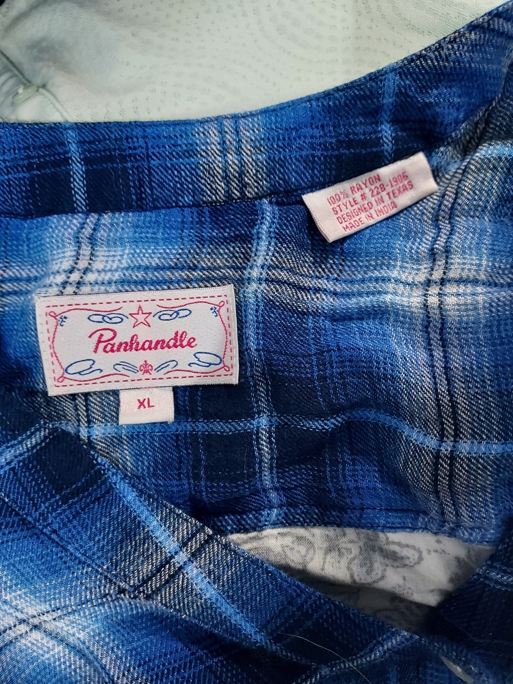 EUC PANHANDLE LADIES Blue Plaid FLANNEL WESTERN Size XL - Picture 5 of 5